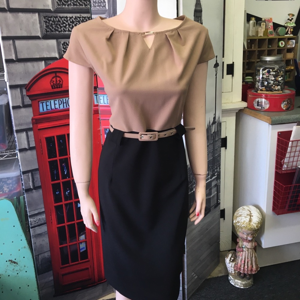 NWT AA Studio Black & Beige Belted Sheath 👗 Dress